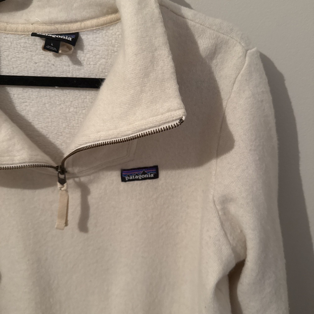Patagonia Recycled Wool Cream Ivory Soft Warm Quarter Zip Women's Large Pullover - Picture 2 of 4